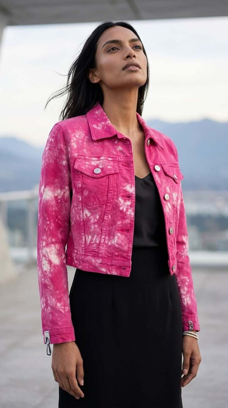 Vertigo Denim Jacket Size S Pink Tie Dye Cropped